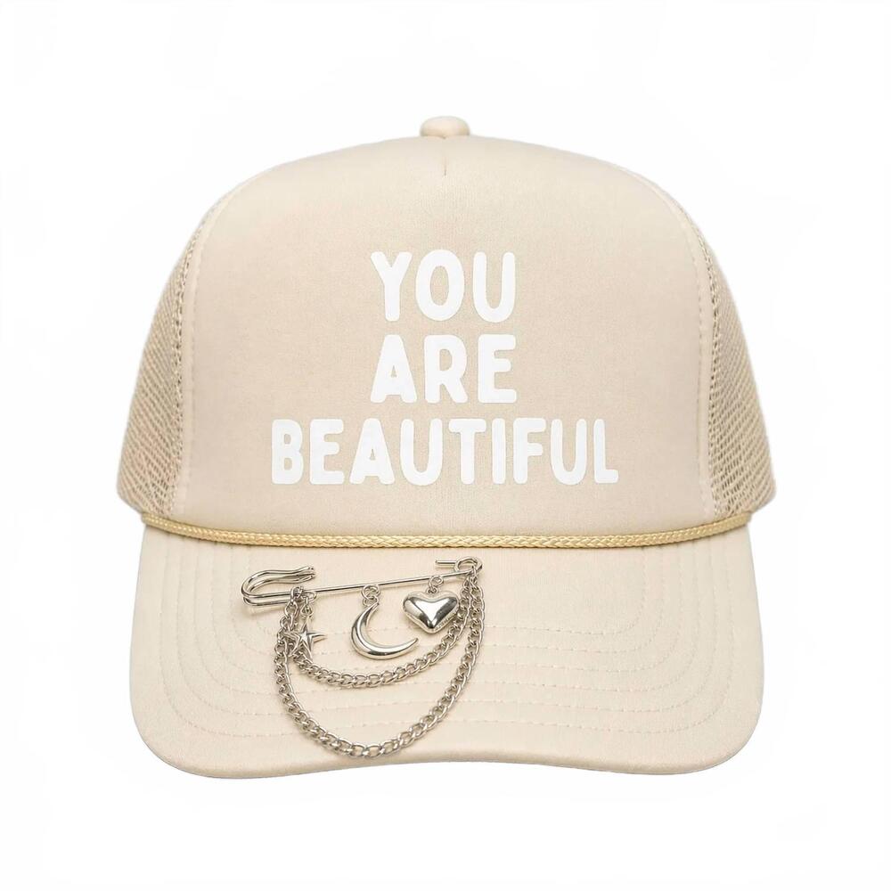 NEW OTTO unisex - you are beautiful trucker hat in tan